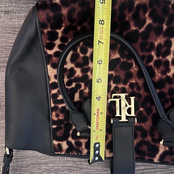 Ralph Lauren Carrington Bethany Medium Leopard Leather Satchel Purse - Picture 10 of 12